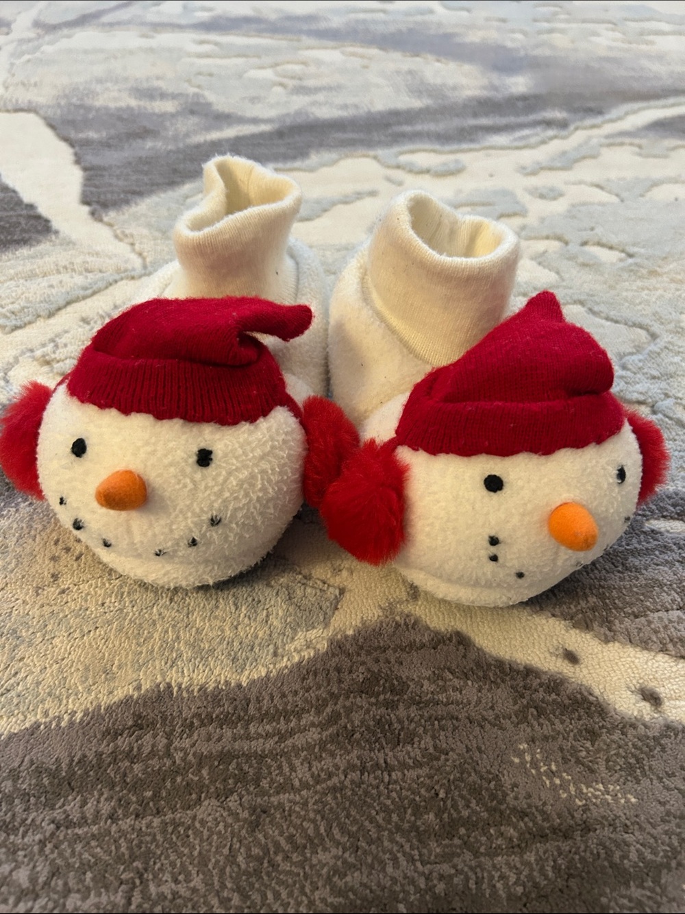Kids Snowman Slipper Booties - White and Red
